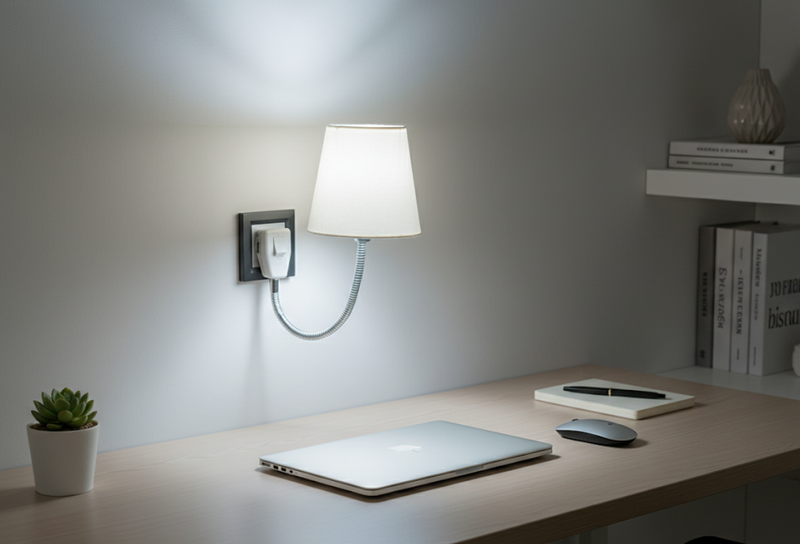 مصباح حائط مرن بقابس كهربائي مدمج